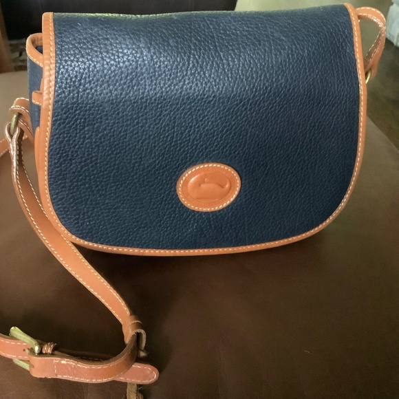 Vintage Dooney & Bourke Pebble Leather Bag Cross Body Purse All Weather Navy - Picture 9 of 12